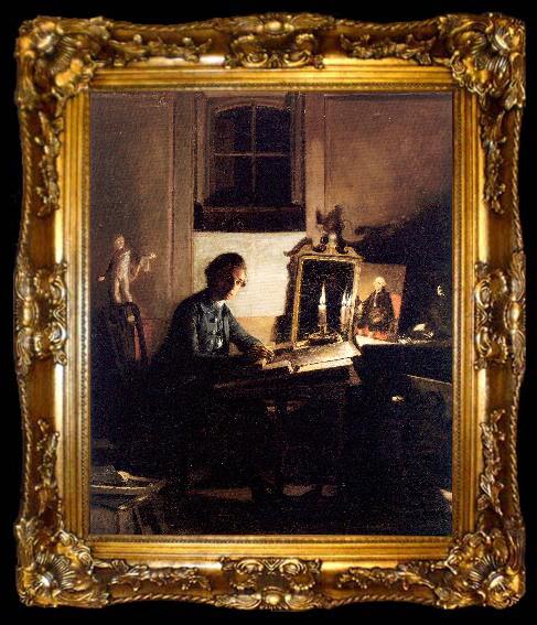 framed  Paye, Richard Morton Self-Portrait While Engraving, ta009-2
